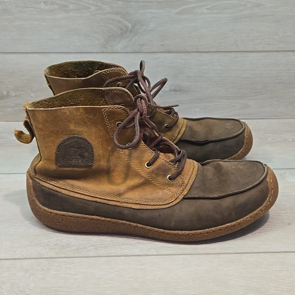 Sorel Mens Hoankle Brown Leather Boots Shoes Sz 12